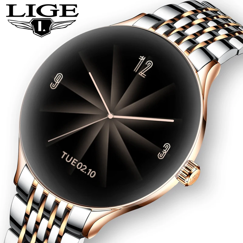LIGE Full circle touch screen steel Band luxury Women smart watch for Android Ios Waterproof Sport Fitness Pedometer Smart Watch