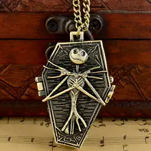 Винтажные кварцевые карманные часы Tim Burton "Кошмар перед Рождеством" Jack Skellington, бронзовая подвеска часы с цепочкой для женщин и мужчин