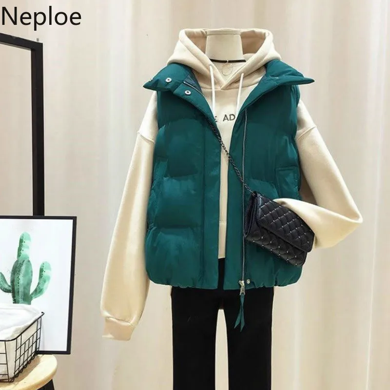 Neploe свободные большие размеры корейский стиль короткие майки осень-зима дикий топики Женские однотонные тонкий карман на молнии пальто без рукавов 46558