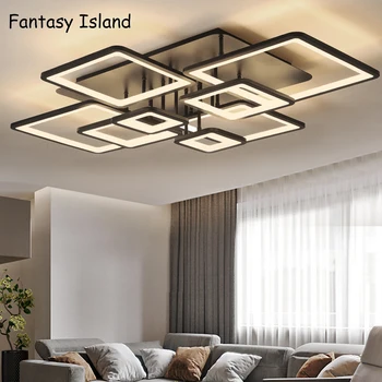 

New Arrival Square Modern led ceiling lights for living room bedroom dining room luminarias led Black ceiling lamp