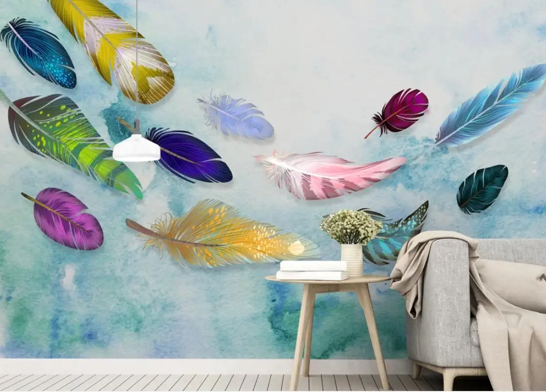 

Modern Colorful Feather Wall Mural for Living Room Bedroom Wallpaper Large Photo Printed Wall Papers Home Decor Papel De Parede
