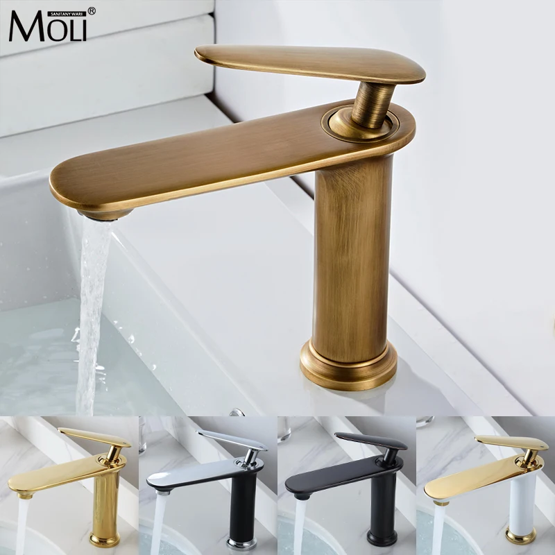 

MOLI Brass Bronze Single Handle Antique Gold Black Faucet Bathroom Basin Mixer Tap Robinet Hot Cold Bath Mixer Water Tap ML7426