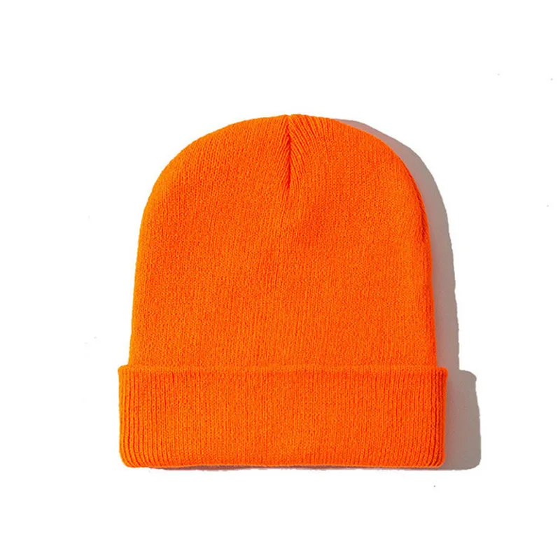 Женская шапка из смесового хлопка, одноцветные теплые мягкие вязаные шапки в стиле хип-хоп, мужские зимние шапки, женские шапки Skullies Beanies для девочек - Цвет: Orange