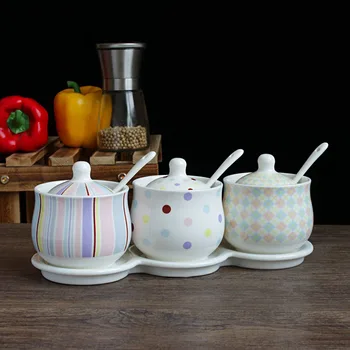 

Ceramic Seasoning Box with Lid Kitchenware Creative Pattern Seasoning Jar Set Nordic Creative Home Green Planting Seasoning Box