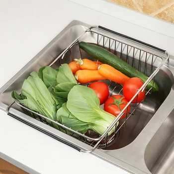 

Stainless Steel Vegetables Drain Rack Adjustable Sink Fruit Storage Holder Dish Home Organizer Drying Kitchen Functional Basket