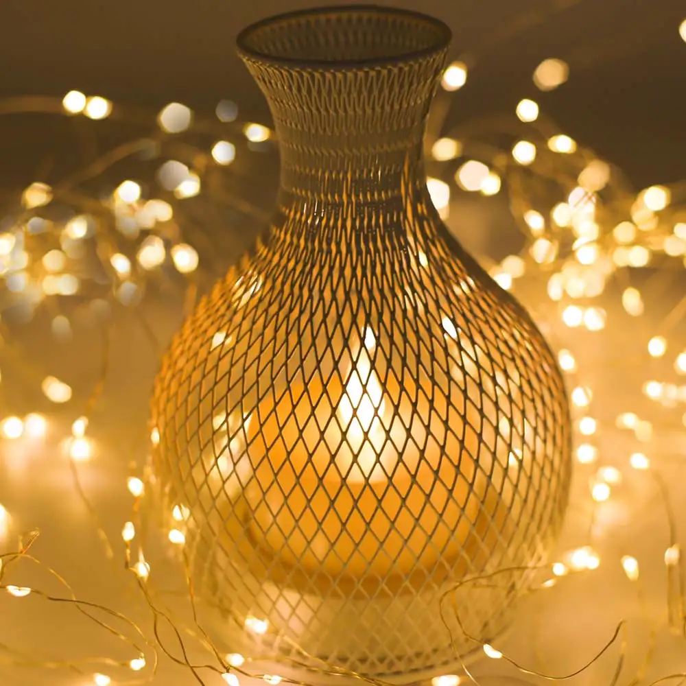 

7in Mesh Vase Flameless Candle,Jumping and Dancing Flame with Plastic Pillar, Flameless Battery Operated LED Lights,Electric