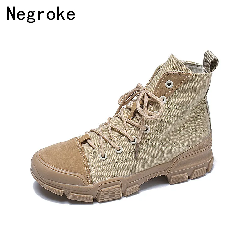 

Autumn Winter Women Boots 2019 New Canvas Martin Boots Female Platform Lace-up Casual Booties Shoes Woman Botas Zapatos Mujer