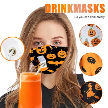 

Halloween Mask With Straw Washable Festival Mask Adjustable Ear Party Mask
