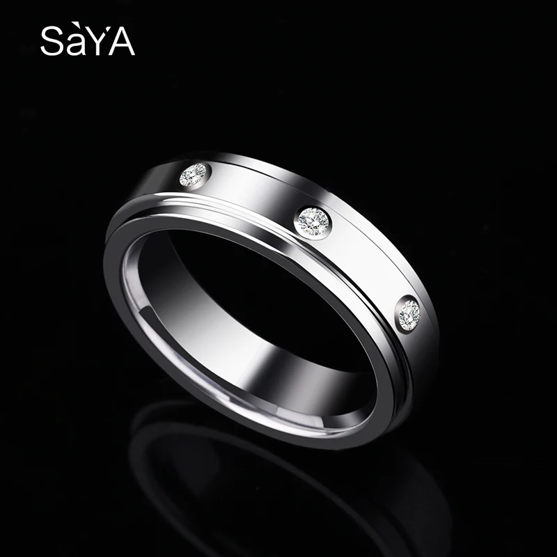 New Luxurious 6mm Width Silver/Rose Gold Color Tungsten Carbide Rings with Three PCS Moissanite for Men Womens Wedding 7.5-10