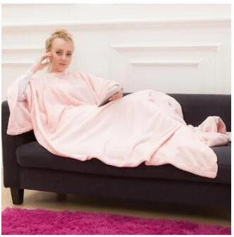 

Soft Warm Blanket Long Fleece Blanket with Sleeves Coral Fleece Pocket Blanket Adult Winter Wash Flannel Blankets Robe