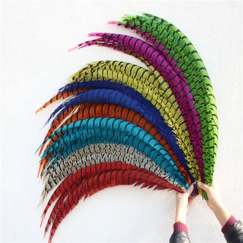 

50Pcs 32-36''/80-90CM Natural Dyed Zebra Lady Amherst Pheasant Tail Feathers Plume Decoration Crafts Festival performance DIY