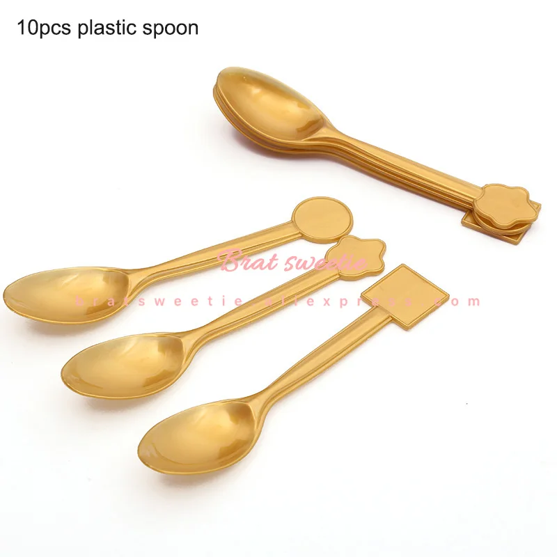 10pc gold spoon Розовые Золотые Фольга точки вечерние принадлежности розовые одноразовые бумажные тарелки салфетки чашки, ребенок, душ Свадебные девушки посуда для вечеринки в честь Дня Рождения - Color: 10pc gold spoon