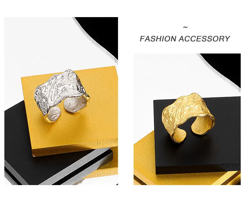 Irregulärer Metallring Silber Konkav Breiter Bandring Unisex_voghion.com