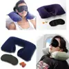 Inflatable Travel Flight Pillow Neck U Rest Air Cushion+ Eye Mask + Earplug 2