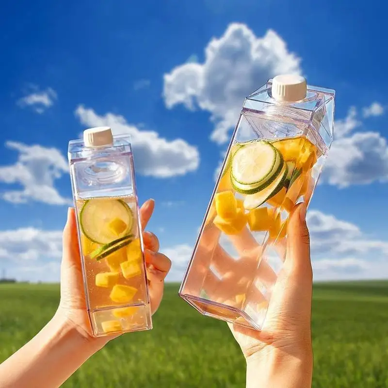 500/1000ML Sports Square Milk Juice Water Bottle Transparent BPA Free Portable Plastic Cup Milk Carton Water Bottle Clear Box