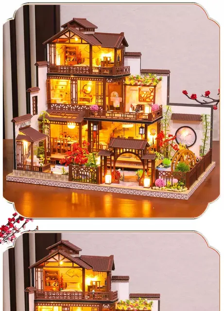 Maison de poupée en bois, Kit de bricolage, construction Miniature avec  meubles, accessoires à assembler, jouets, Loft Antique japonais, cadeau pour  enfants - AliExpress