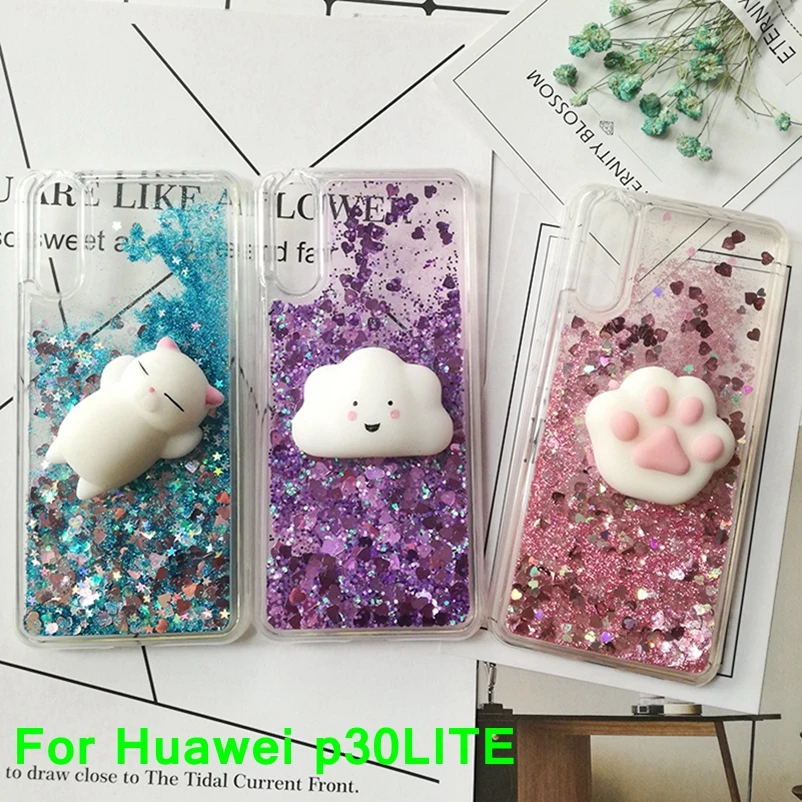 3D мягкий чехол с котом для huawei P20 Lite P30 Pro Mate 30 LitCase блестящий силиконовый жидким