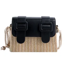 

Aaby 2021 New Arrival Fashion Panelled Straw Crossbody Bag For Women High Quality Black Summer Beach Saddle Bag Phone Case