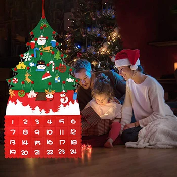 

24 Days Festival Countdown Calendars DIY Felt Christmas Tree Handmade Craft Wall Hanging Decor Xmas Children Kid Gift
