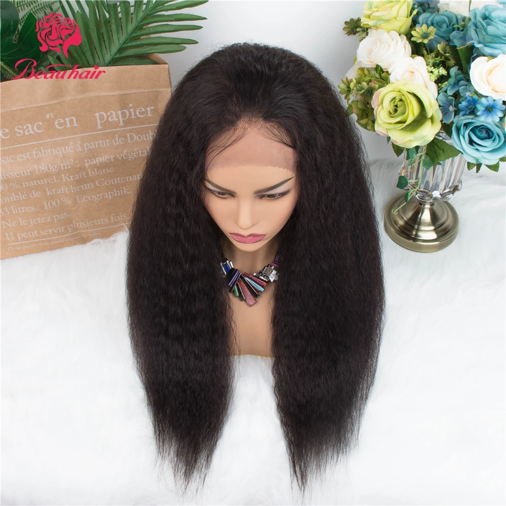 Kinky Straight Wig 360 Lace Frontal Human Hair Wigs For Women PrePlucked With Baby Hair Front Brazilian Remy Hair Bleached Knots