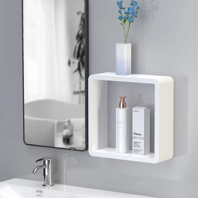 Полка для туалета, для хранения в ванной, водонепроницаемые настенные полки, Пылезащитная Пластиковая Полка для хранения с зеркальной дверью для ванной