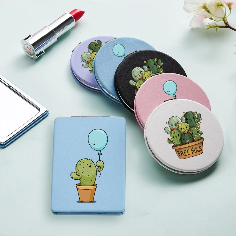 

Cute Cartoon Cactus Mini Makeup Mirrors with 2 Face Funny Magnifying Cosmetic Pocket Compact Vanity Mirror Facial Care Tools