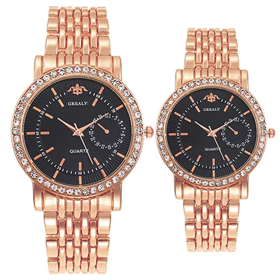 rose gold Модные наручные часы для влюбленных, стальные, бизнес-дизайн, бриллиантовые часы с циферблатом, парные часы для мужчин и женщин, кварцевые часы - Цвет: rose gold