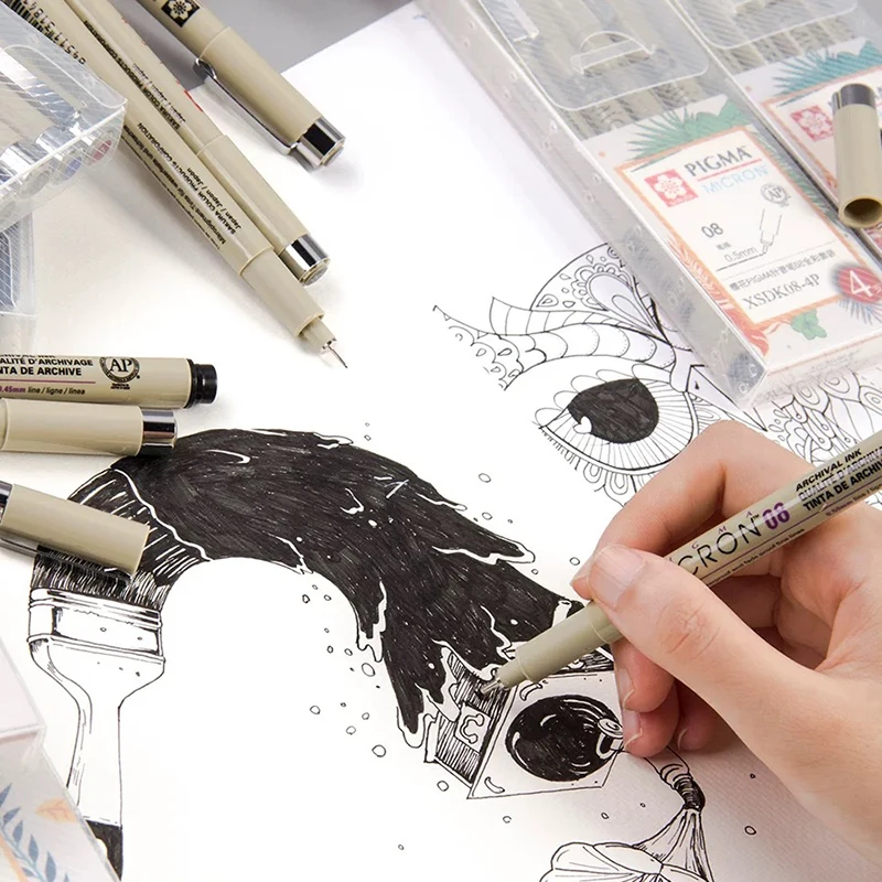12 шт. Sakura Pigma Micron красивая для рисования ручки Водонепроницаемый иглы изогнутым