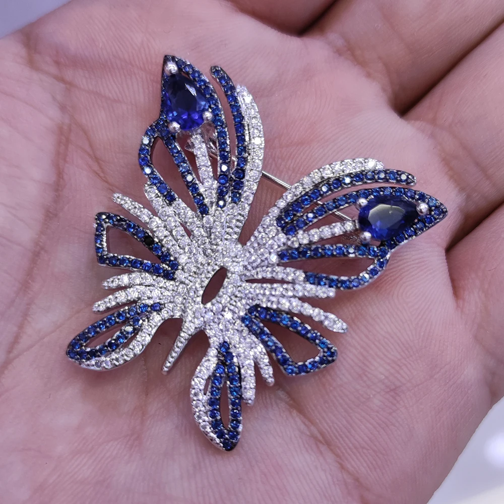 38x38mm Mixed Color gold plated Cz micro Crystal butterfly brooch