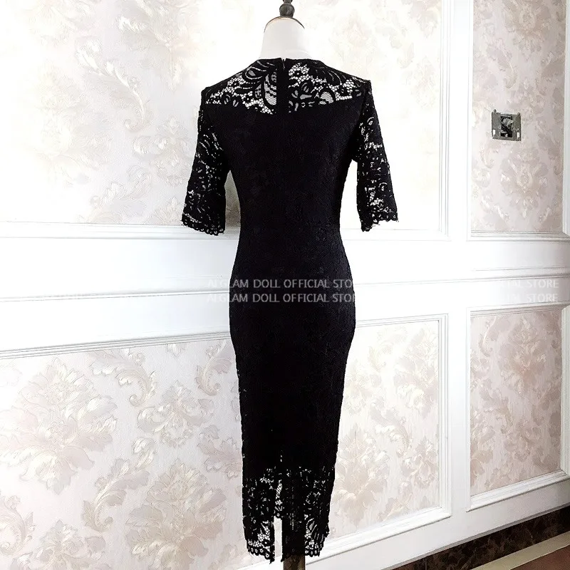 Летние с коротким рукавом Твердые карандаш Vestidos бодикон сексуальные до колен кружевные вечерние платья