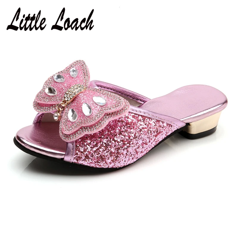 Chaussures princesse à paillettes pour enfants | Pantoufles à talons bas scintillants, chaussures de mariage décontractées, taille 26-36