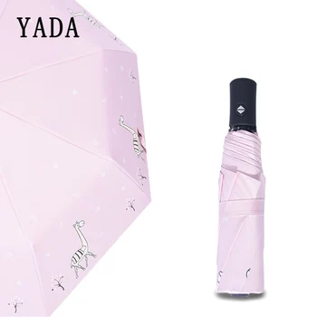 

YADA Pink Cartoon Giraffe Automatic Umbrella Clear Folding Umbrellas For Children Kids Women UV Rain Anime Rain Umbrella YD284