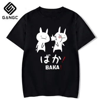 

Summer Women Black TShirt Harajuku Streetwear Mens Clothes Anime Cotton Shirt Baka Rabbit Japanese Friend Couple T Shirt