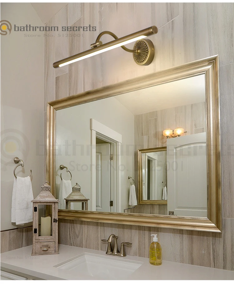American Led All-bronze Mirror Headlamp Bathroom Antifogging, Punch-free Dressing, Simple Mirror Cabinet Toilet