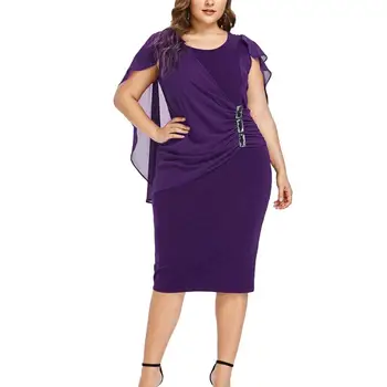 

Women Solid Color O Neck Sleeveless Chiffon Solid straight cylinder Tippet Plus Size Dress 2020 New Womens wear