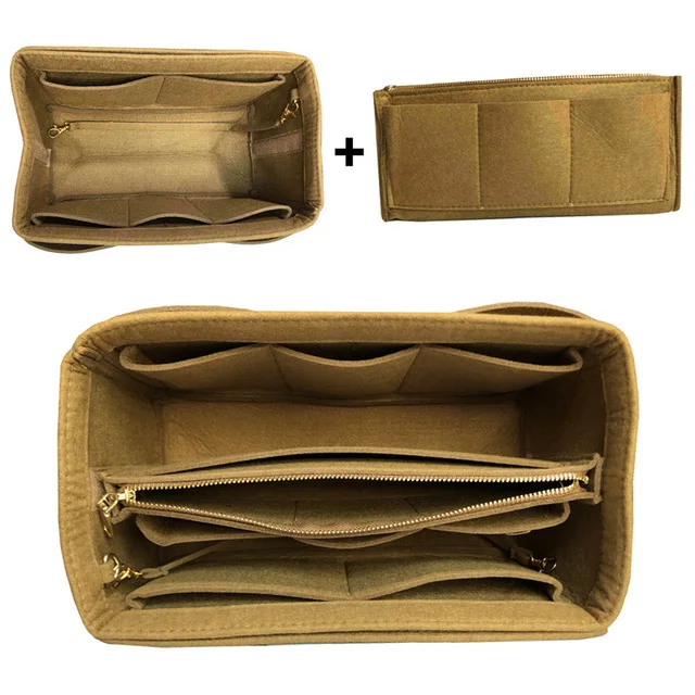 Hot Popular Women's Makeup Organizer Felt Cloth Insert Bag Multi-functional Travel Cosmetic Bag Girl Storage Toiletry Liner Bags Light Brown