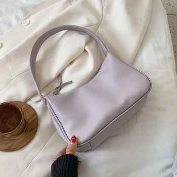 

Small Solid Color PU Leather Shoulder Bags For Women 2021 Summer Simple Handbags and Purses Female Tote Bags