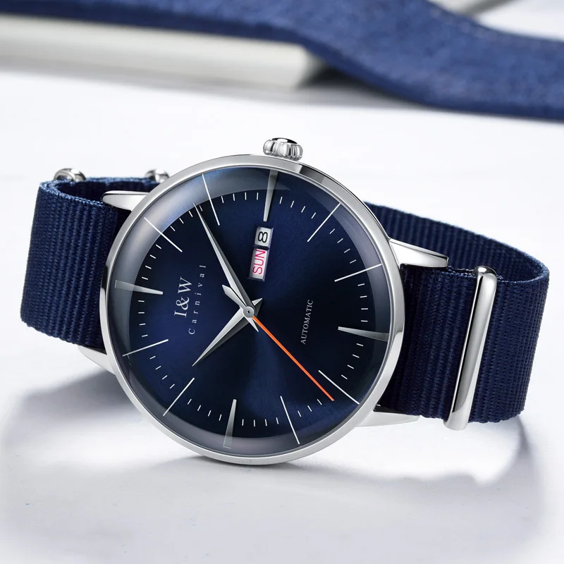 

Carnival Mechanical Automatic Watch Men Fashion Nylon Strap Watches Waterproof Date Clock montre homme