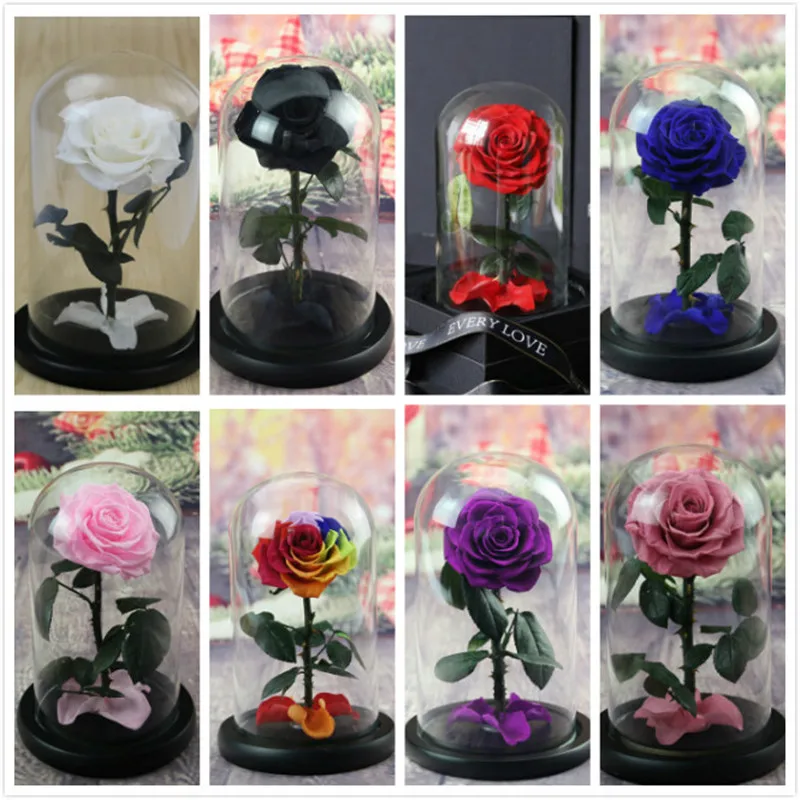 Forever Rose Flower Festive Preserved Immortal Fresh Rose in Glass Creative Gift 