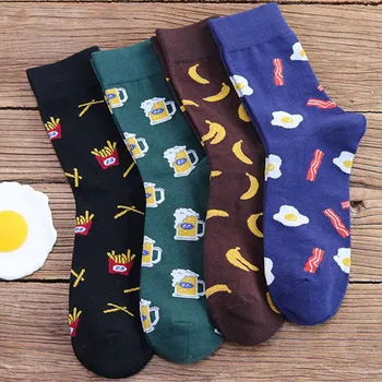 

2020 French Fries Omelette Banana Harajuku Cotton Lovers Socks Women Casual Beer Socks Men Cool Skate Novelty Happy Short Socks