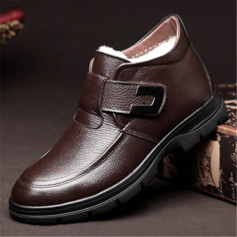 Winter Warm Plush Fur Snow Boots Men Genuine Leather Ankle Boot Quality Business Dress Boots Waterproof Men's Wedding Booties