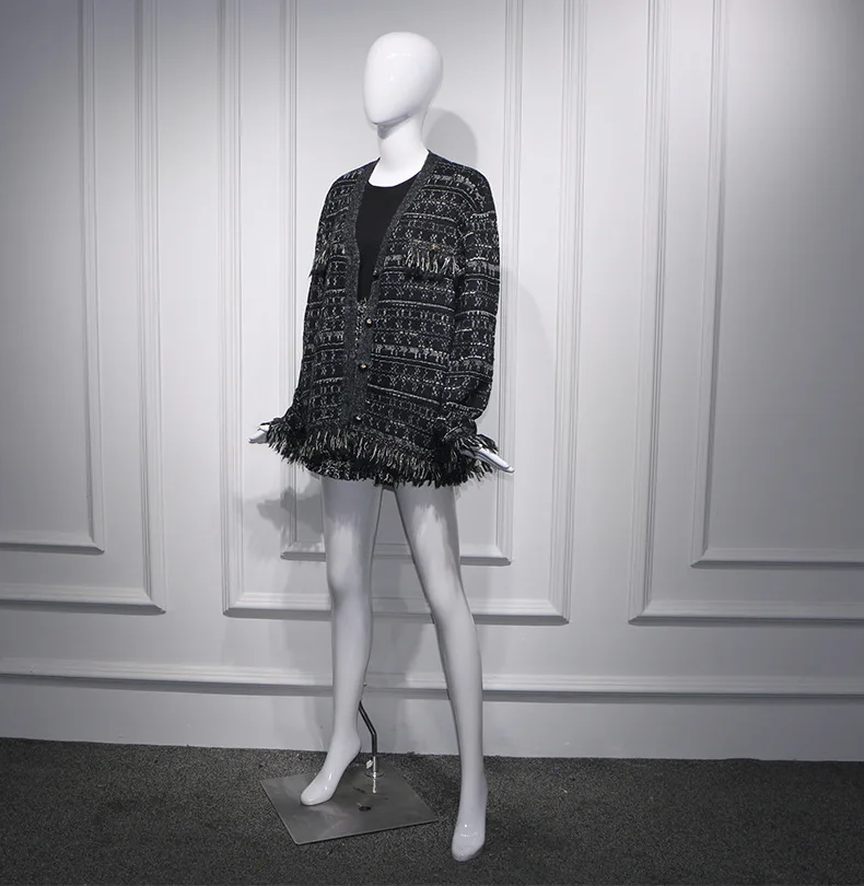 

Black Circle Hair Loose V Collar Tassel Small Fragrant Sweater Coat 2019 Cardigans V-Neck Black Sweater Women