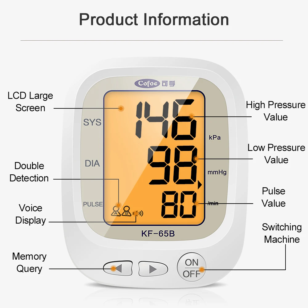 Cofoe автоматический верхний монитор артериального давления на руку голос цифровой USB Charing Сфигмоманометр измерение артериального давления и пульса