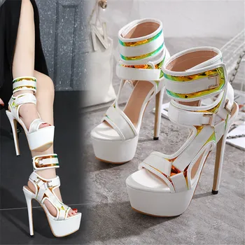 

2020 new fashion Summer Women 17cm High Heels luxury Rome white Sandals Fetish Striptease prom Pumps 6cm Platform Party Shoes