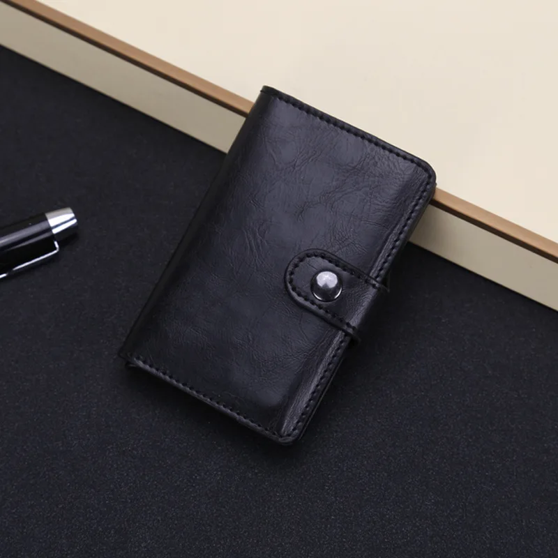 RFID защита держатель для кредитных карт для мужчин и женщин металлический Анти RFID винтажная алюминиевая коробка из искусственной кожи Модный кошелек для карт