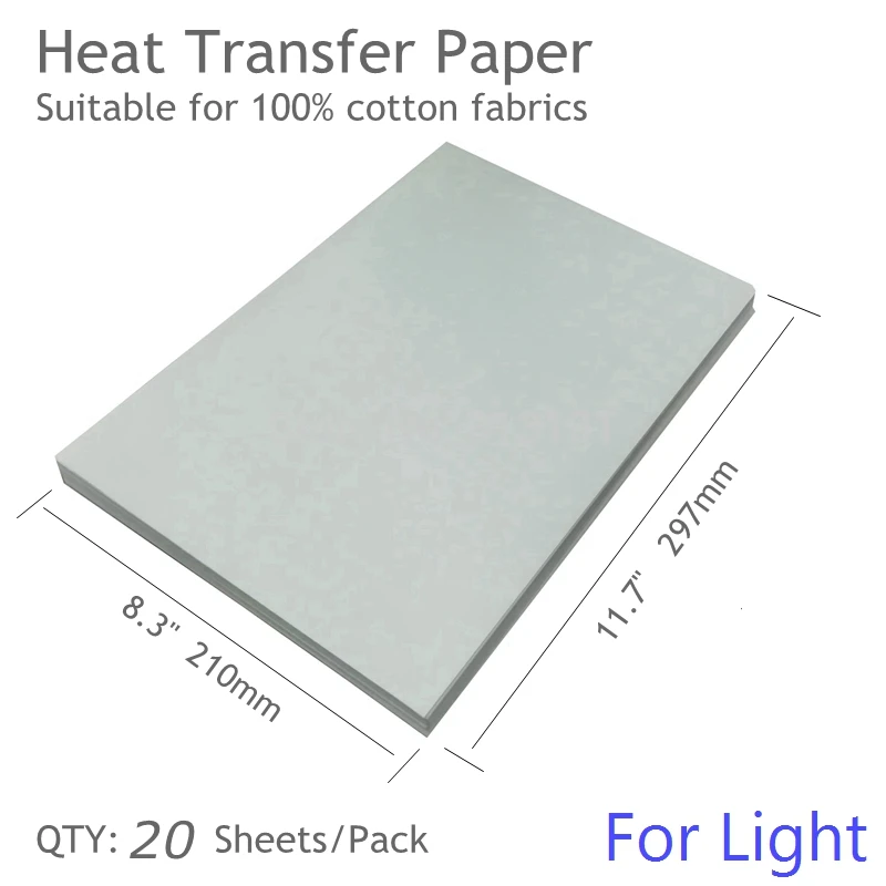 A4 light 20sheets Высокотемпературная бумага для струйного принтера A4, сублимационная футболка, темный хлопковый светильник, бумага для теплопередачи - Цвет: A4 light 20sheets