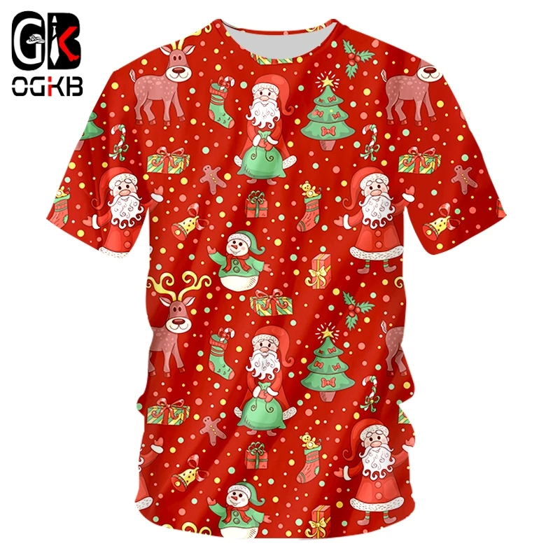 OGKB Men's New 3D Printed Snowman Gift Box Best Selling T Shirt 6XL Personality Large Size Christmas O Neck Tshirt