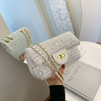 

New Turn Lock Women Handbags Famous Plush Wool Bag Tide Shoulder Crossbody Bags Small Square Handbags Clutch