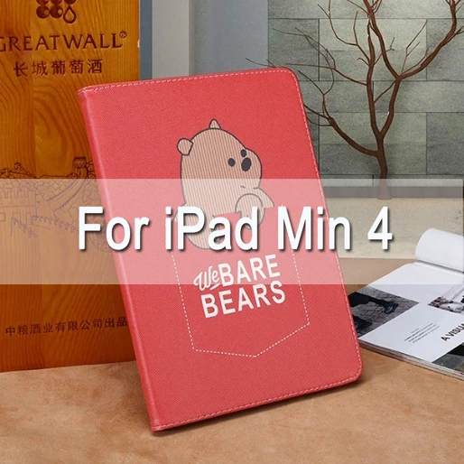 Ультра тонкий умный чехол с мультяшным медведем для iPad Air 1/2, iPad, подставка для iPad 234, iPad mini, автоматическое Пробуждение/выключение - Цвет: Red For mini 4