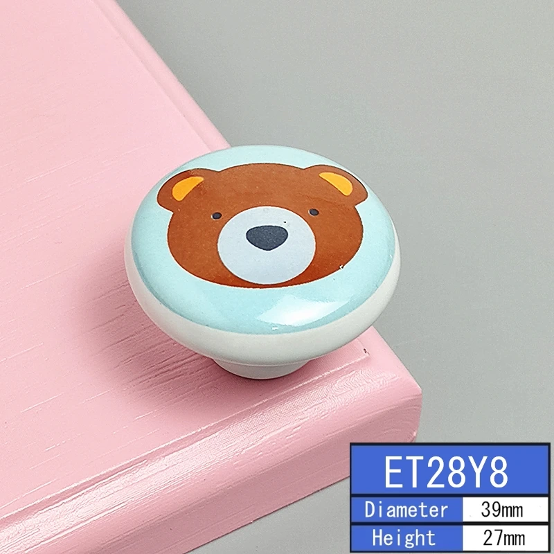 8 Boutons De Porte Céramique Ronds 35 Mm Pour Enfants - Rose, Bleu, Jaune, Blanc - Poignées De Meubles Avec Vis